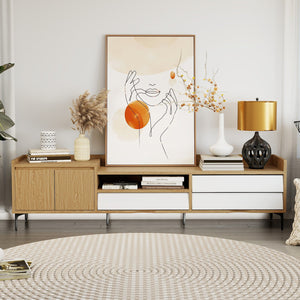 TV Stand for TVs up to 80 Inch Mid Century Modern Entertainment Center with Storage Cabinet-Natural view 6