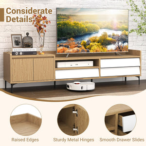 TV Stand for TVs up to 80 Inch Mid Century Modern Entertainment Center with Storage Cabinet-Natural view 7