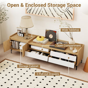 TV Stand for TVs up to 80 Inch Mid Century Modern Entertainment Center with Storage Cabinet-Natural view 8