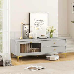 TV Stand with Compartment and Drawers for 55 Inch TV-Gray view 2