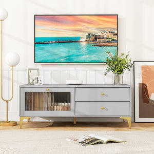 TV Stand with Compartment and Drawers for 55 Inch TV-Gray view 3