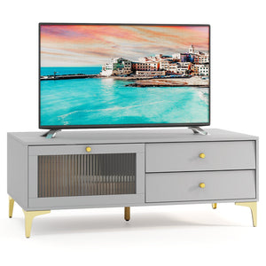 TV Stand with Compartment and Drawers for 55 Inch TV-Gray view 4
