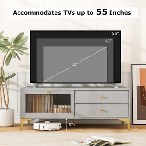 TV Stand with Compartment and Drawers for 55 Inch TV-Gray view 6