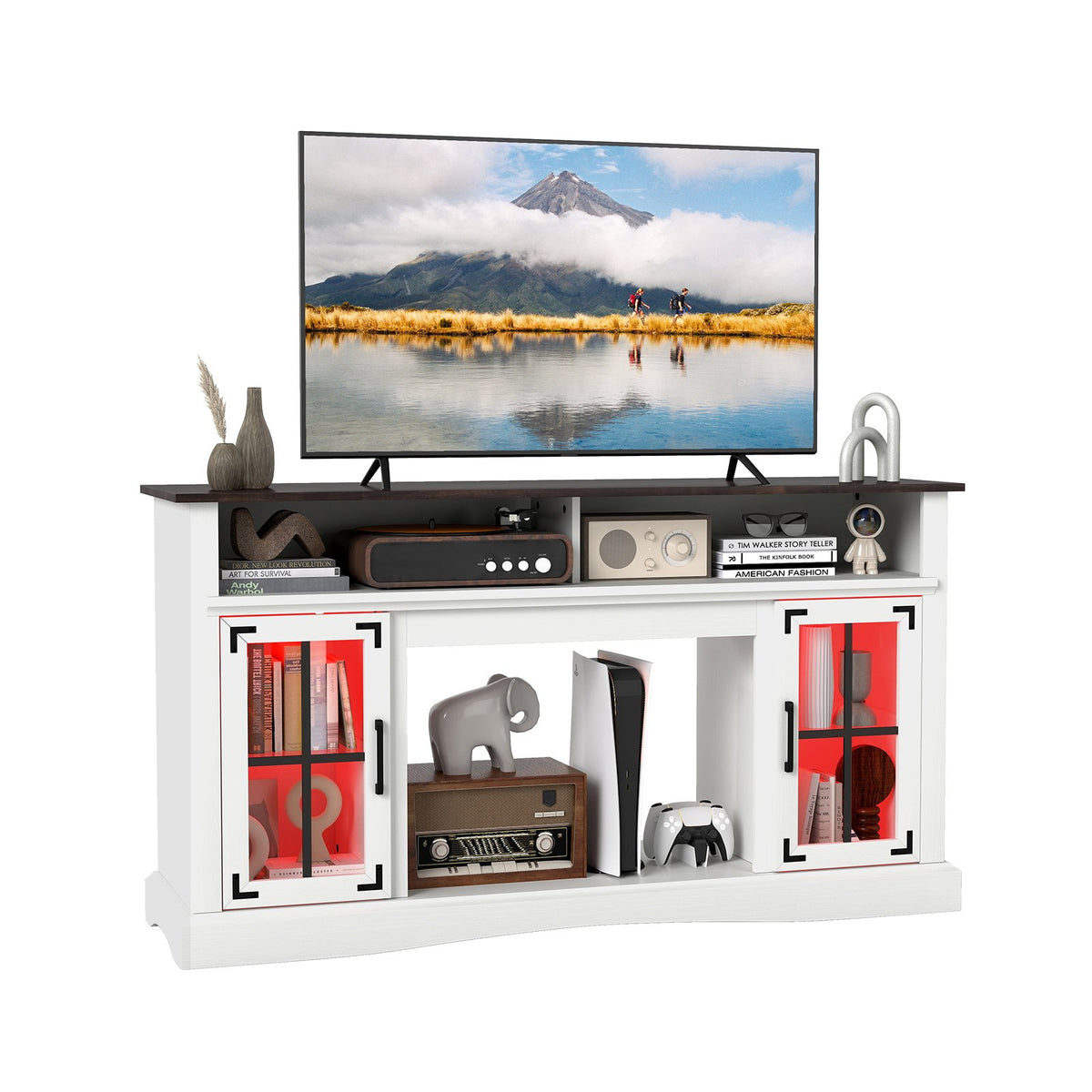 TV Stand with LED Lights and Remote Control-White