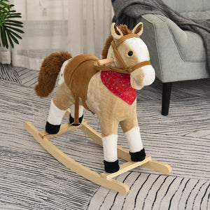 Qaba Kids Plush Ride-On Rocking Horse Toy Cowboy Rocker with Fun Realistic Sounds for Child 3-6 Years Old
