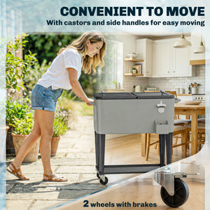 80 Quart Rolling Patio Cooler Cart with Storage Shelf, Patio Cooler with Locking Wheels, Bottle Opener & Cap Catcher