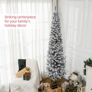 6ft Flocked Christmas Tree, Pencil Christmas Tree with Realistic Branch Tips, Folding Metal Stand, Green – view 38