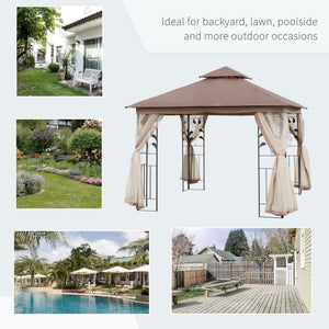 10'x10' Soft-top Steel Patio Gazebo Outdoor Sun Shelter with 2-Tier Polyester Roof, Curtain Sidewalls, Beige – view 20