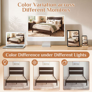 Full Bed Frame with Headboad and Solid Wood Legs 12 Slats-Dark Walnut view 8