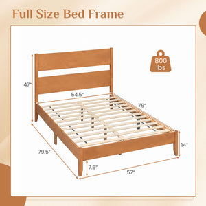 Full Bed Frame with Headboad and Solid Wood Legs 12 Slats-Warm Brown view 4