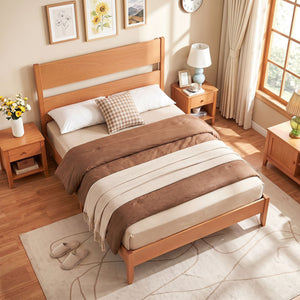 Full Bed Frame with Headboad and Solid Wood Legs 12 Slats-Warm Brown view 5