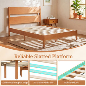 Full Bed Frame with Headboad and Solid Wood Legs 12 Slats-Warm Brown view 7