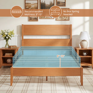 Full Bed Frame with Headboad and Solid Wood Legs 12 Slats-Warm Brown view 9