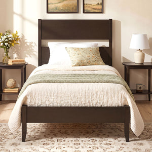 Twin Bed Frame with Headboard with Solid Wood Legs 12 Slats-Rustic Brown-Dark Walnut view 2