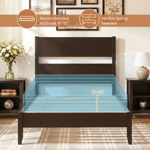 Twin Bed Frame with Headboard with Solid Wood Legs 12 Slats-Rustic Brown-Dark Walnut view 9