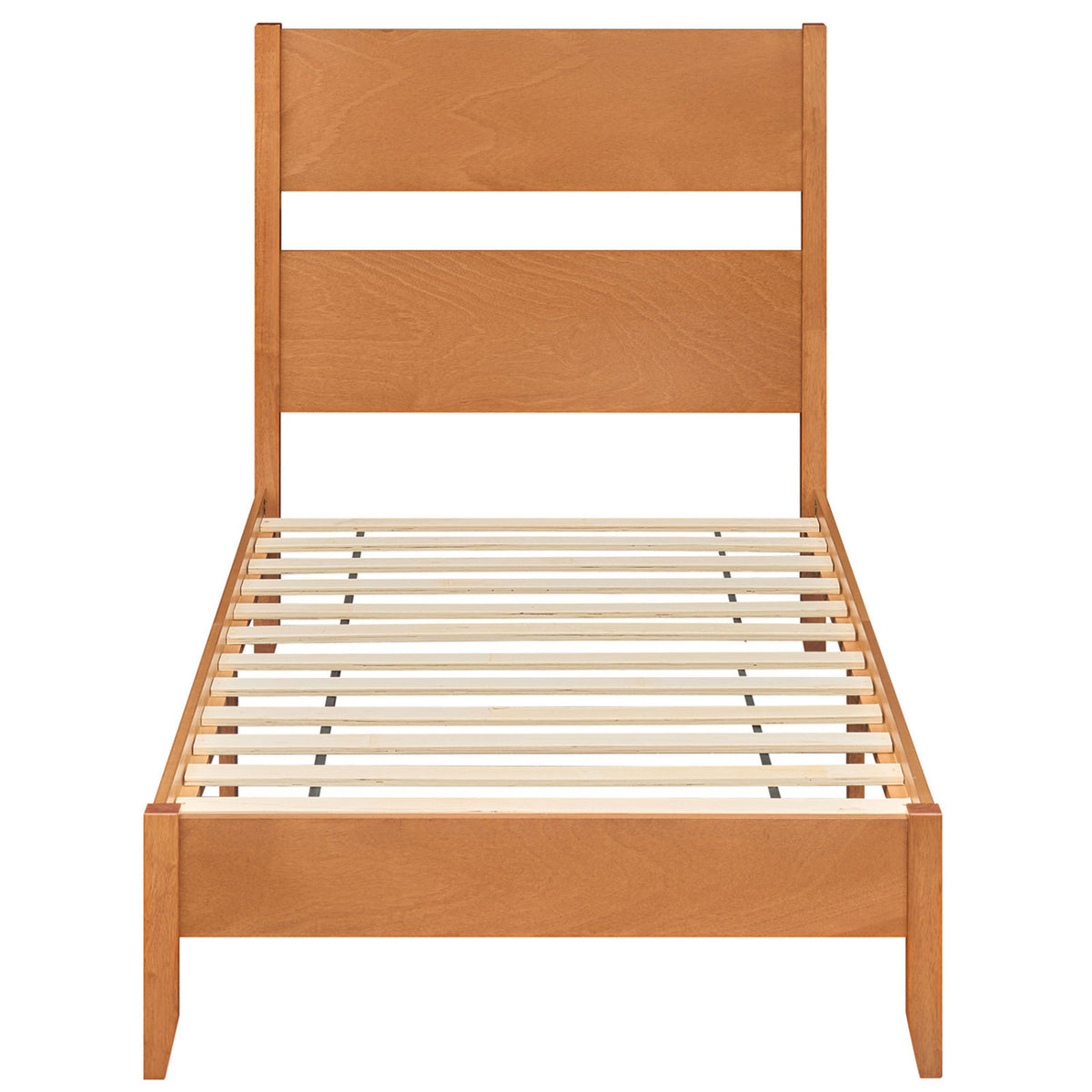 Twin Bed Frame with Headboard with Solid Wood Legs 12 Slats-Warm Brown