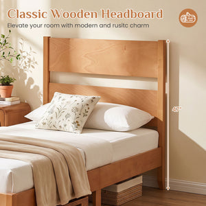 Twin Bed Frame with Headboard with Solid Wood Legs 12 Slats-Warm Brown view 6