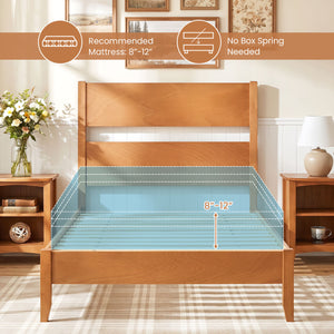 Twin Bed Frame with Headboard with Solid Wood Legs 12 Slats-Warm Brown view 9