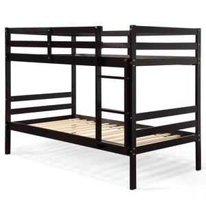Twin Bunk Bed Children Wooden Bunk Beds Solid Hardwood-Brown