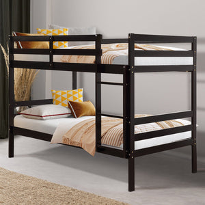 Twin Bunk Bed Children Wooden Bunk Beds Solid Hardwood-Brown view 3