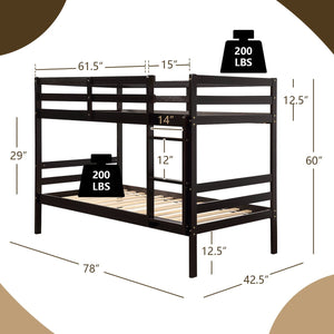 Twin Bunk Bed Children Wooden Bunk Beds Solid Hardwood-Brown view 5