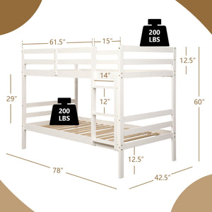 Twin Bunk Bed Children Wooden Bunk Beds Solid Hardwood-White view 5