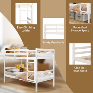 Twin Bunk Bed Children Wooden Bunk Beds Solid Hardwood-White view 7