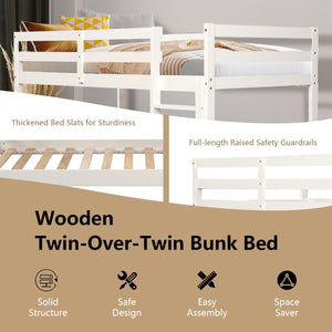 Twin Bunk Bed Children Wooden Bunk Beds Solid Hardwood-White view 8