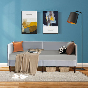 Twin Daybed Heavy Duty Wooden Sofa Bed Frame-Gray view 6