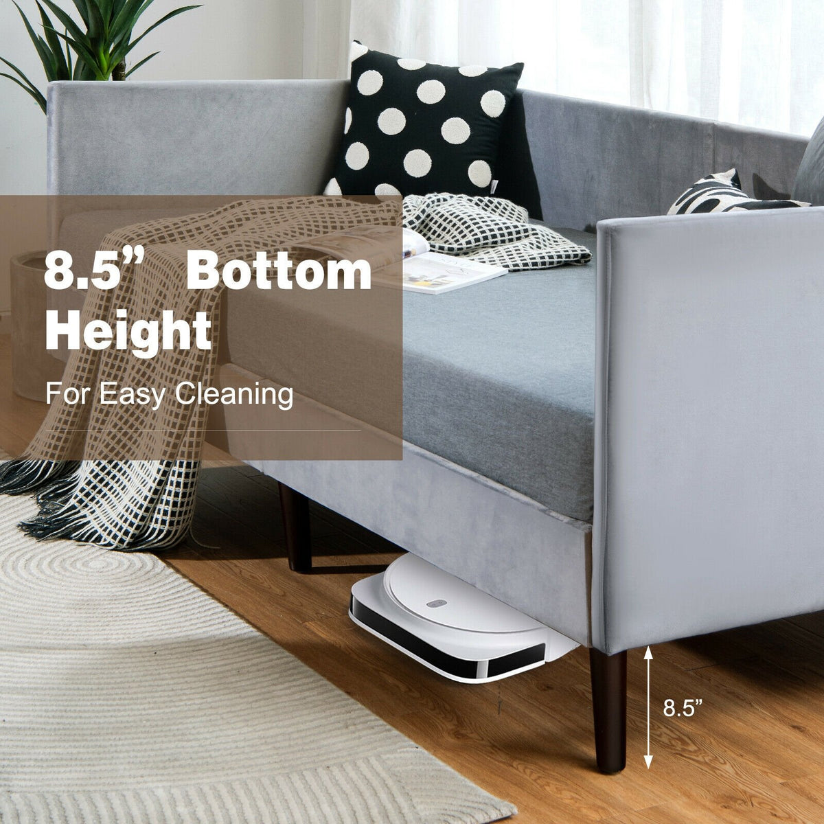 Twin Daybed Heavy Duty Wooden Sofa Bed Frame-Gray view 9