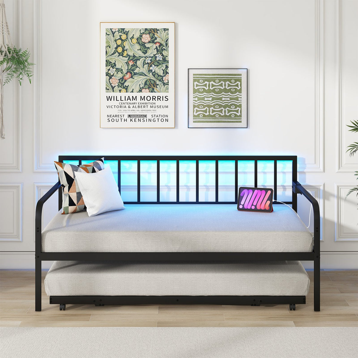 Twin Daybed with Charging Station and LED Lights-Black view 2