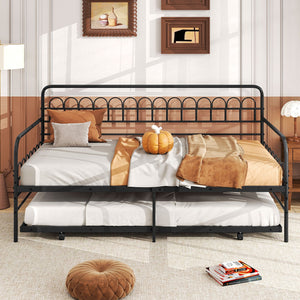 Twin Daybed with Curved Backrest and Armrests-Black view 2