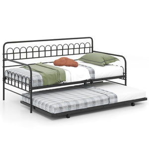 Twin Daybed with Curved Backrest and Armrests-Black view 4