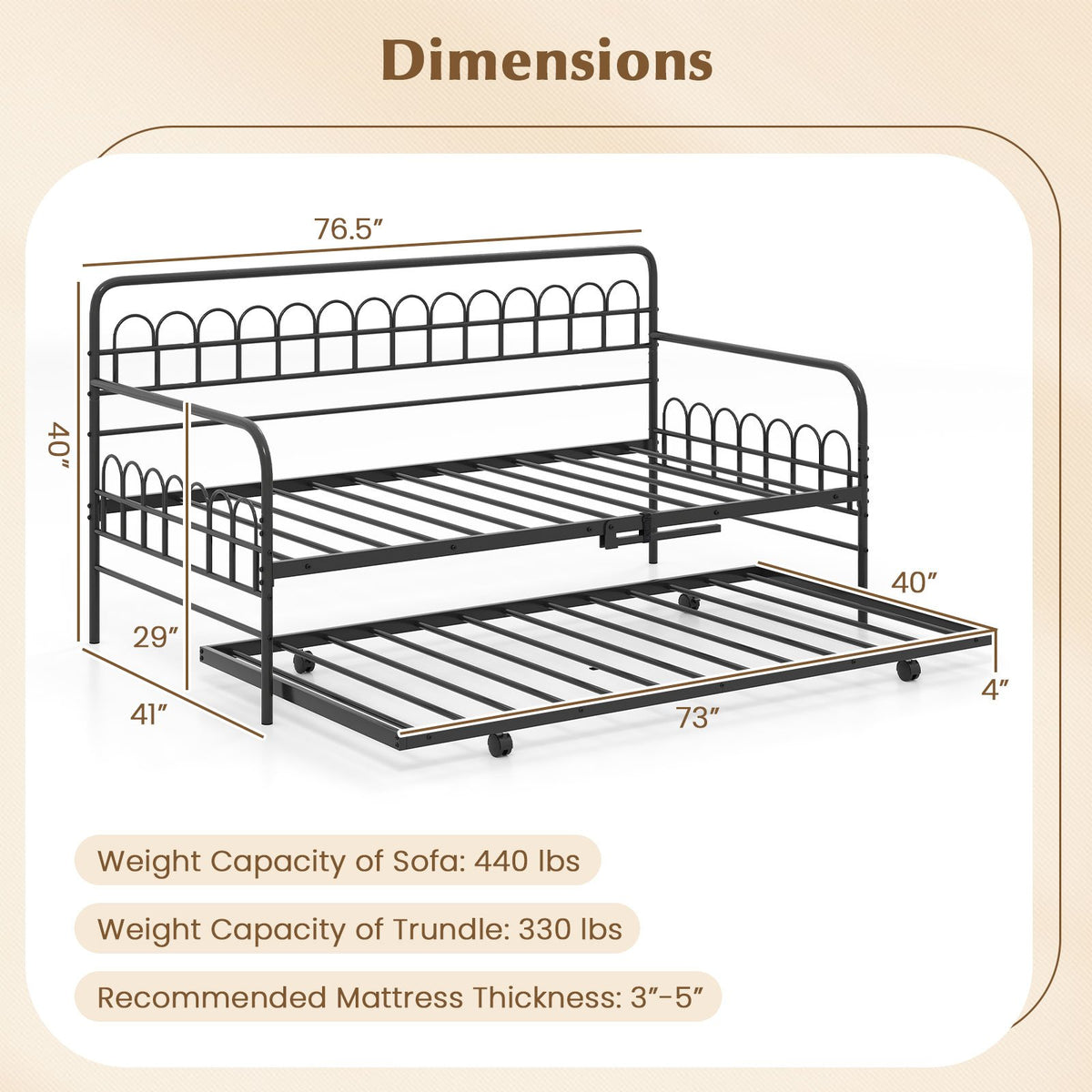 Twin Daybed with Curved Backrest and Armrests-Black view 5