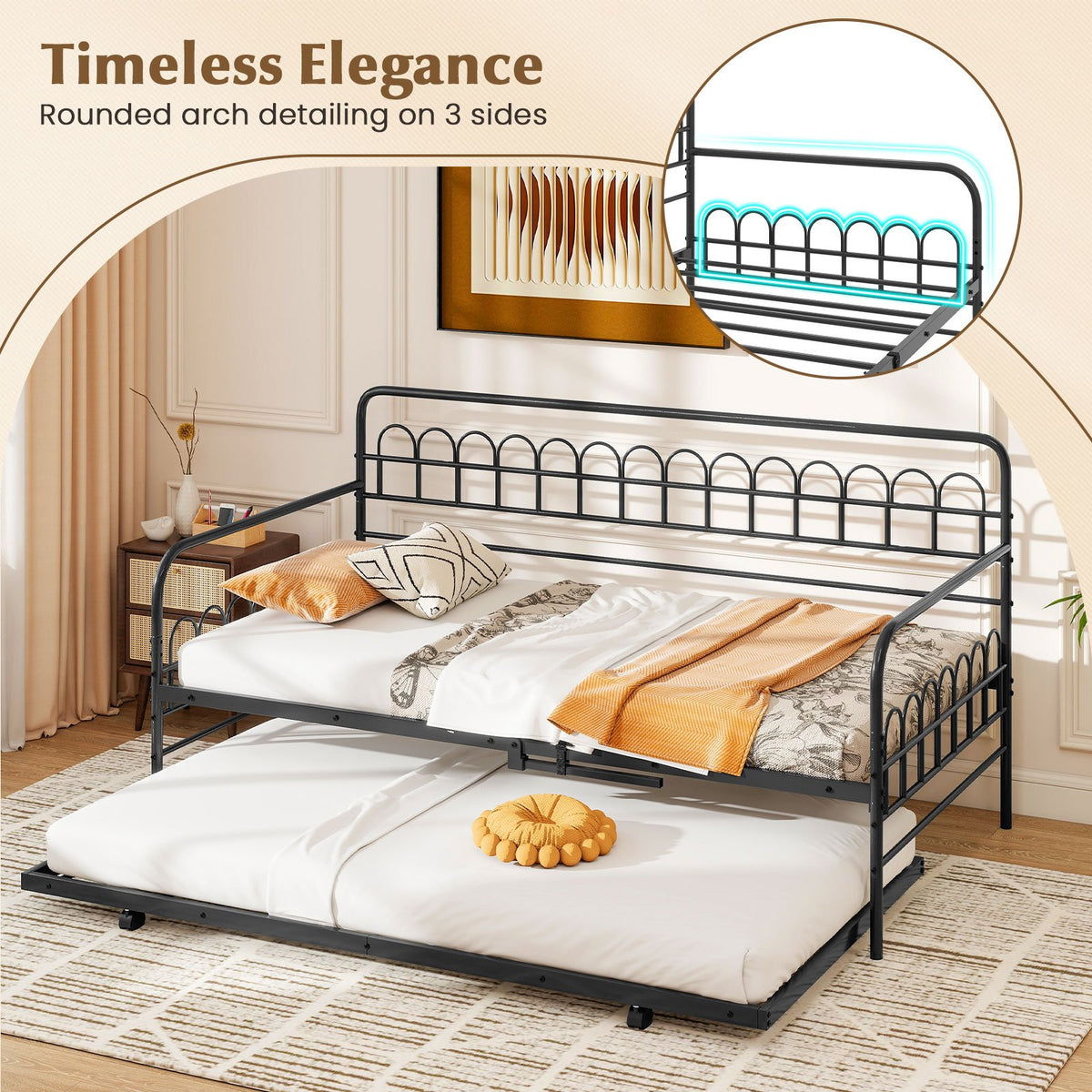 Twin Daybed with Curved Backrest and Armrests-Black view 7