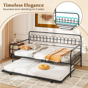 Twin Daybed with Curved Backrest and Armrests-Black view 7