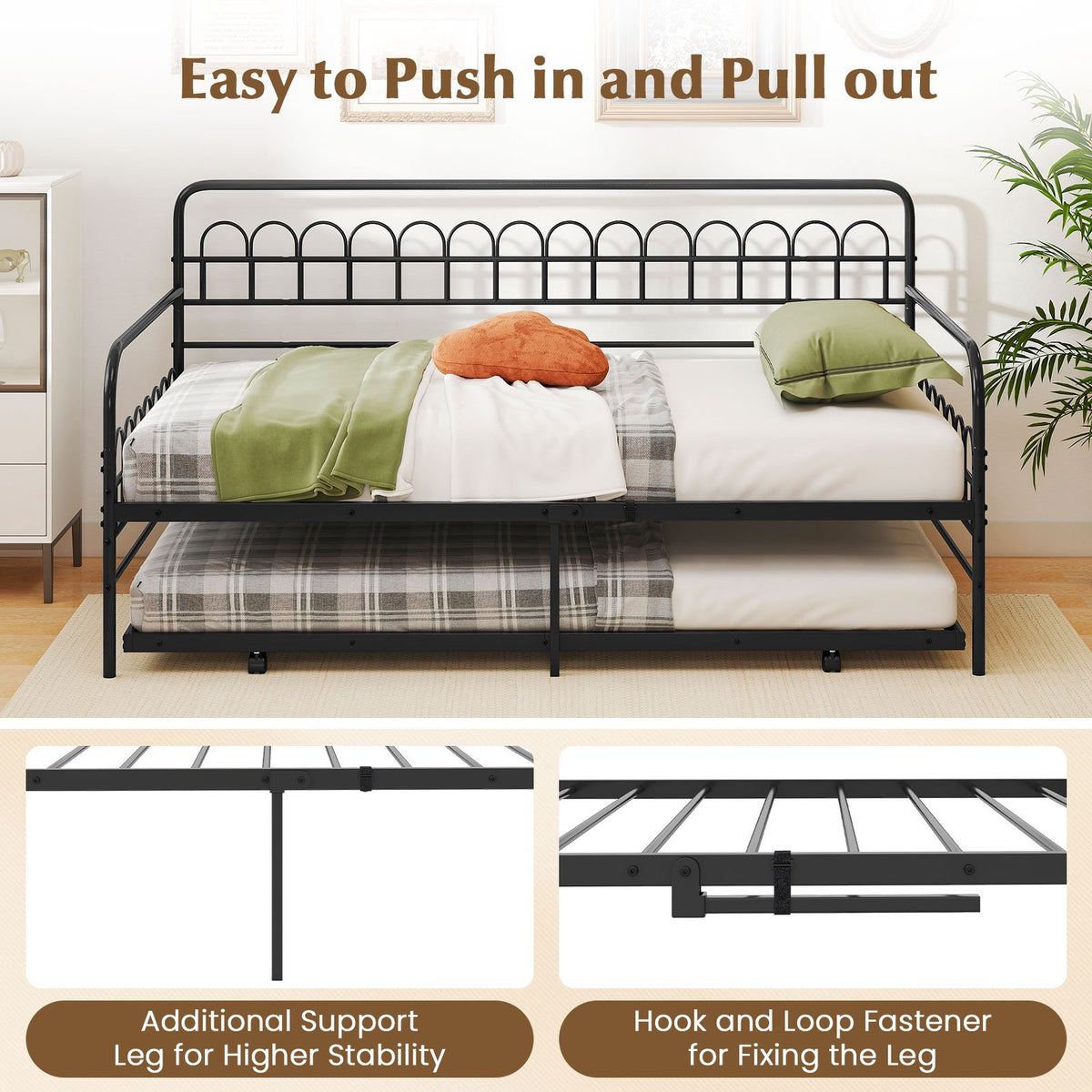Twin Daybed with Curved Backrest and Armrests-Black view 9