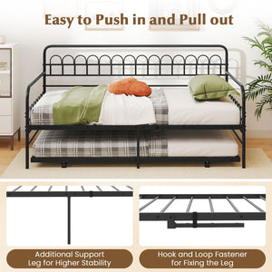 Twin Daybed with Curved Backrest and Armrests-Black view 9