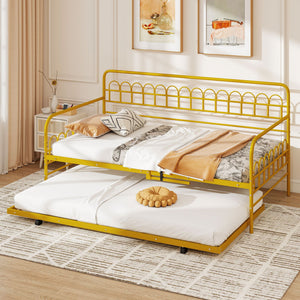 Twin Daybed with Curved Backrest and Armrests-Gold view 2