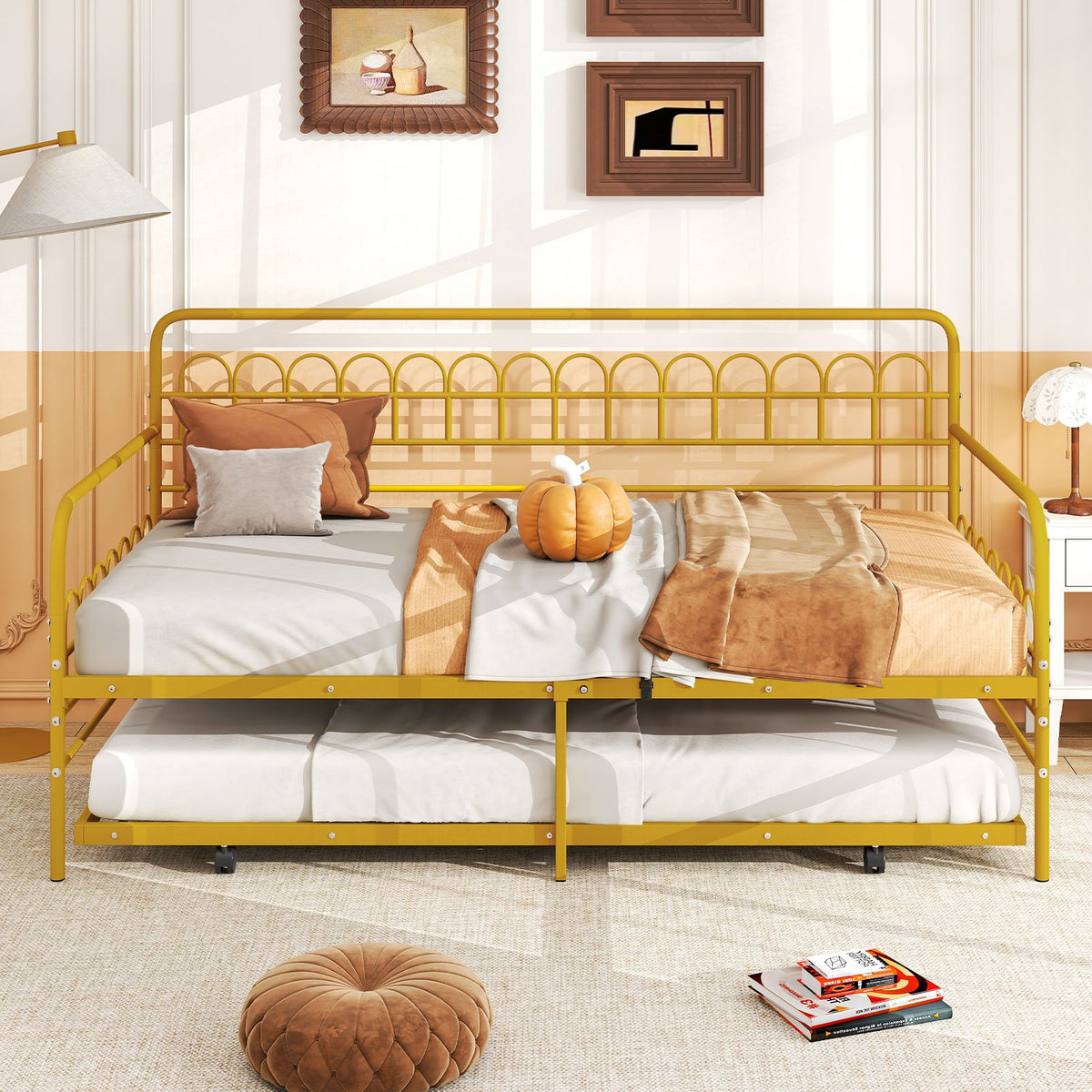 Twin Daybed with Curved Backrest and Armrests-Gold view 3