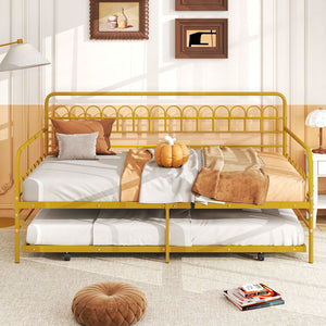 Twin Daybed with Curved Backrest and Armrests-Gold view 3