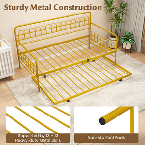 Twin Daybed with Curved Backrest and Armrests-Gold view 7