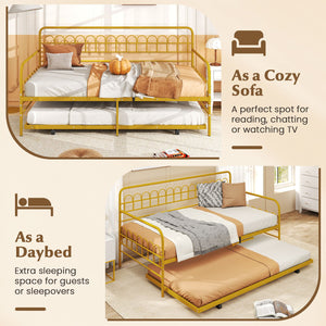 Twin Daybed with Curved Backrest and Armrests-Gold view 9