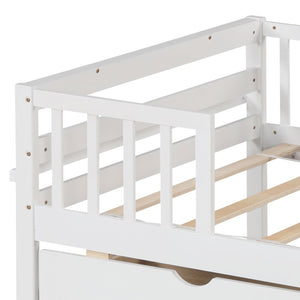 Twin Daybed with Fence and 2 Drawers Kids Bed for Boys & Girls-White view 4