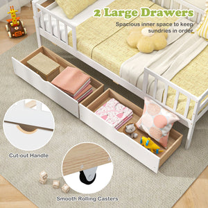 Twin Daybed with Fence and 2 Drawers Kids Bed for Boys & Girls-White view 7