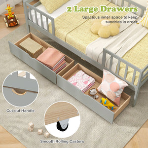 Twin Daybed with Fence and 2 Drawers Kids Bed for Boys & Girls-Gray view 9