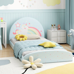 Twin Floor Bed Frame Upholstered Twin Size Kids Floor Bed with 210D Oxford Cloth Floor Mat-Blue view 2