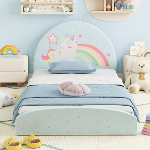 Twin Floor Bed Frame Upholstered Twin Size Kids Floor Bed with 210D Oxford Cloth Floor Mat-Blue view 3