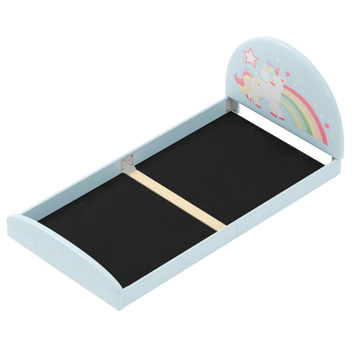 Twin Floor Bed Frame Upholstered Twin Size Kids Floor Bed with 210D Oxford Cloth Floor Mat-Blue view 4