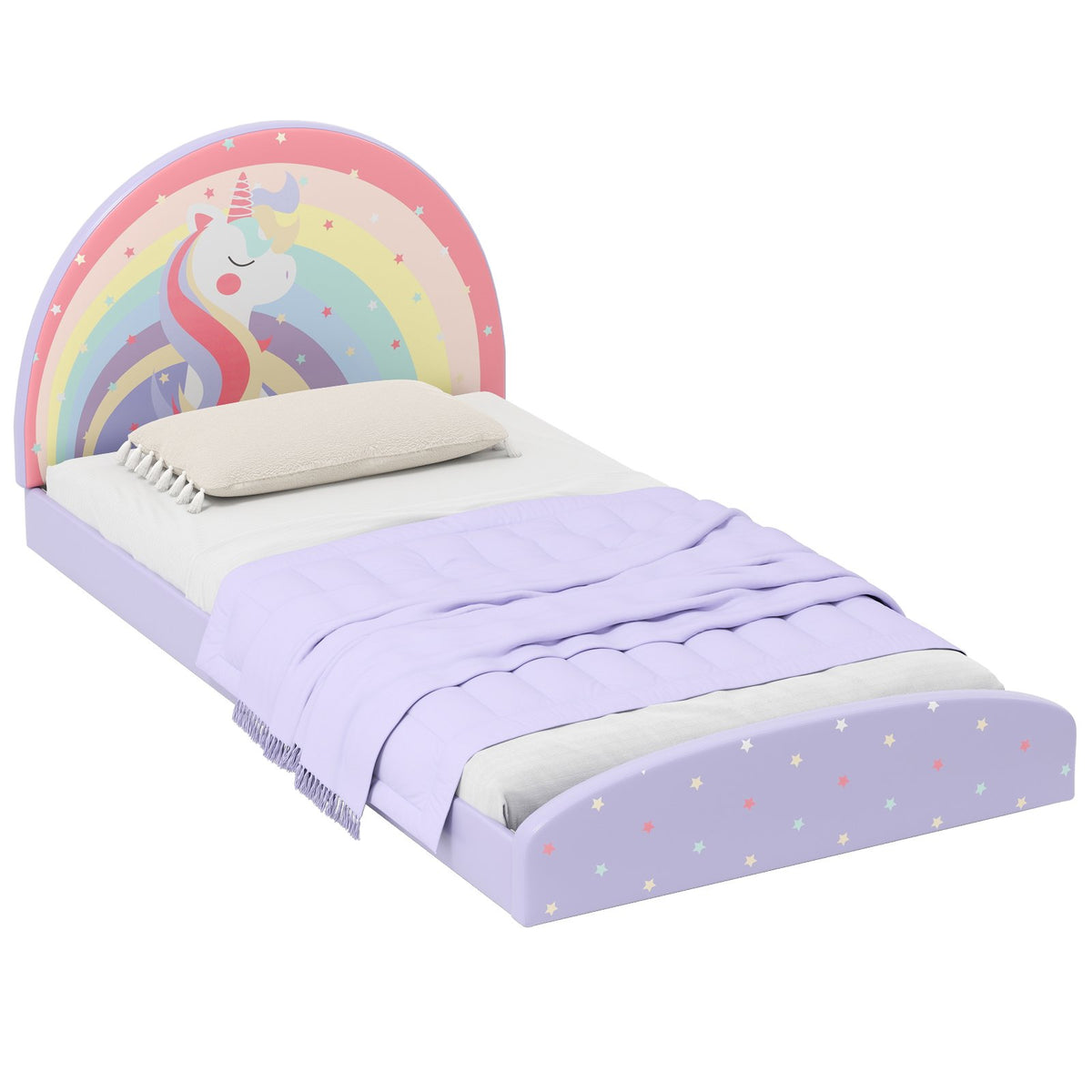 Twin Floor Bed Frame Upholstered Twin Size Kids Floor Bed with 210D Oxford Cloth Floor Mat-Purple